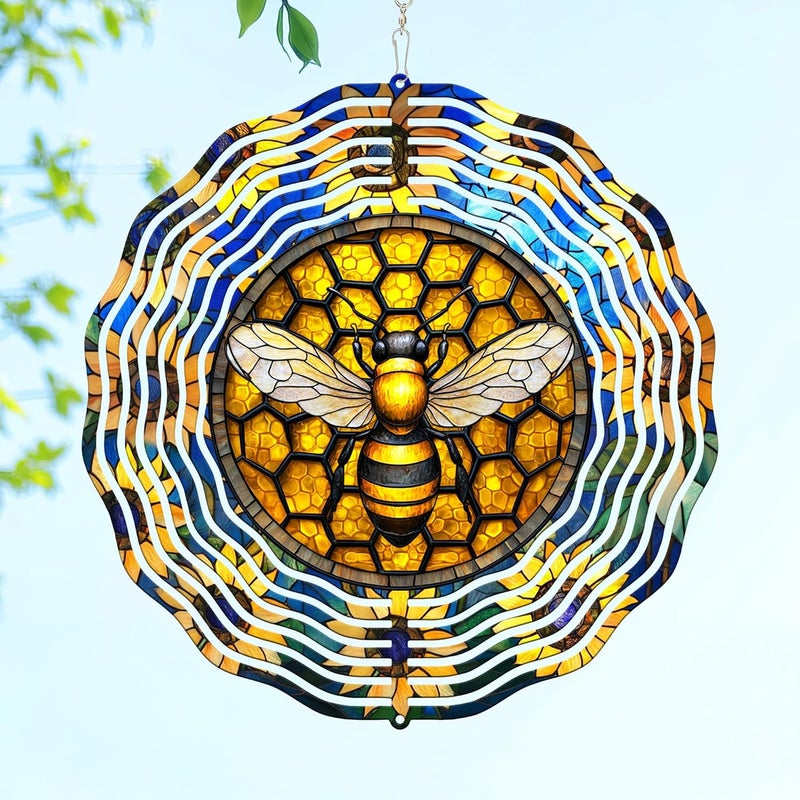FLAGWIX Bee Wind Spinners Outdoor - 3D Stainless Steel Metal Wind Spinners 12 in - Bee Gifts Decorations for Home, House Outdoor Garden Decor for Outside, Garden Gifts for Women - Image 1